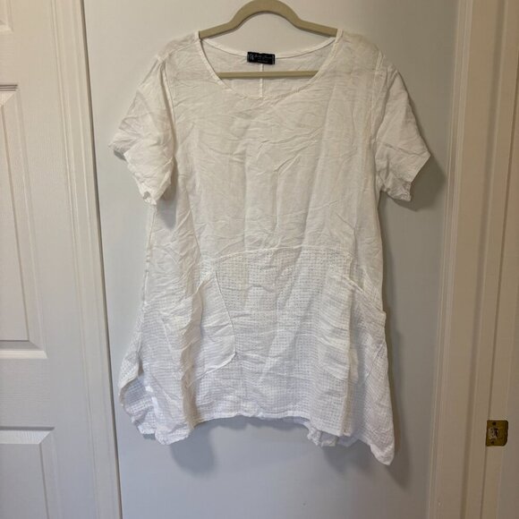 BELLA AMORE 100% Linen Made in Italy Summer Blouse in white size ?XL - Picture 2 of 13